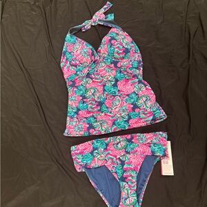 Lilly Pulitzer Pink, Teal & Navy Floral Bikini Bottom